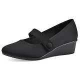 CLIFFS BY WHITE MOUNTAIN Women's Brightly Cushioned Mary Jane Wedge Heel, Black/Nylon, 9.5 W