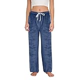 Lässige Hose für Damen, modische Hose für Damen, lang, Plüsch, Thermo-Flanell-Pyjamahose, Winter, warm, kuschelige Hose, karierte Pyjamahose, Damen-Hosenanzüge, lässig, Übergröße, navy, L