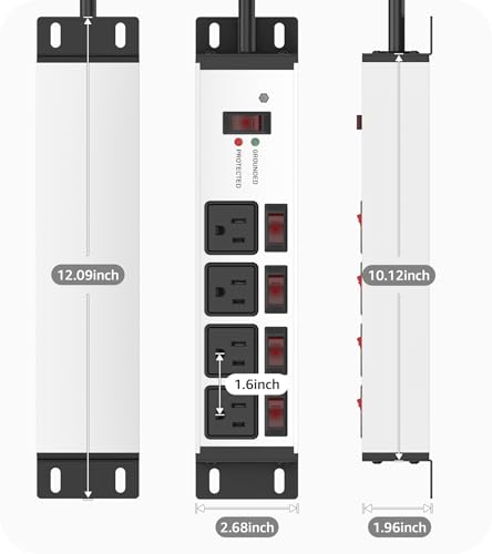 Image of CCCEI 2PCS Heavy Duty Power Strip Surge Protector 20 AMP Individual Switches. 12 Gauge Extension Cord with Multiple Outlets. Garage, Shop, Industrial Wall Mount Electric Extender. 15FT, Silver.