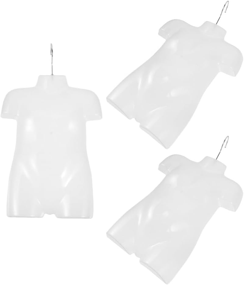 3 Packs Child Mannequin Half Body with Hook - 14.2 Inch Half Dress Form Hanging Mannequin Hollow Shell Torso - Child Underwear Swimsuit Clothes Hanger for Clothing Store Display (White)