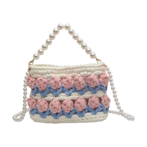 Colcolo Kit de bolsa de crochet de tejido de bricolaje decoración de regalo de hombro para mujeres, Rosa Azul Beige