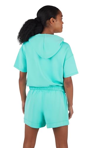 90 Degree By Reflex Girls 2 Piece Set Softlite Short Sleeve Hoodie + Softlite Road Trip Short - Aruba Blue - Medium3
