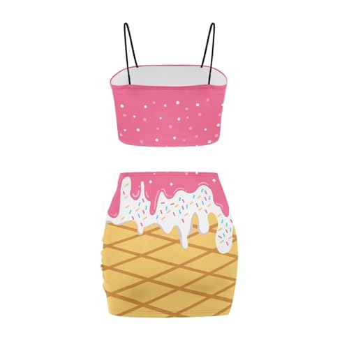 Image of Biyejit Women's 2 Piece Summer Outfits Spaghetti Strap Crop Tops and Bodycon Mini Skirt Dress Set Plus Size S-4XL