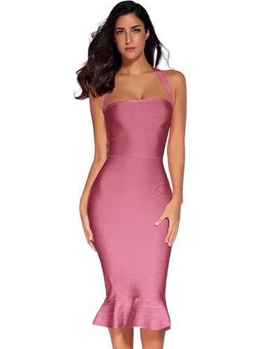 Image of meilun Womens Halter Fishtail Bandage Party Dress Elegant Wedding Guest Dress