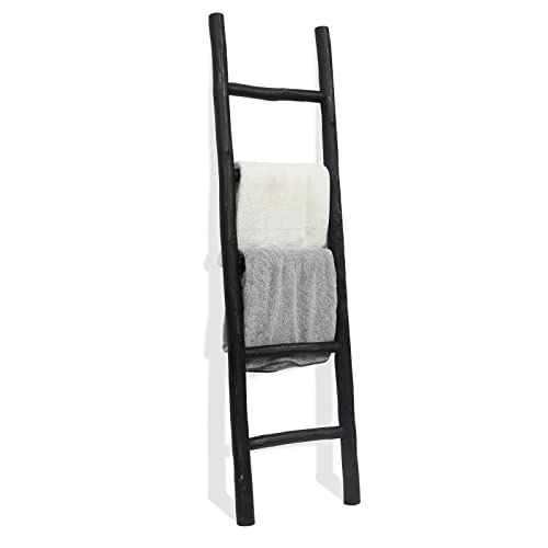 FUIN Blanket Ladder, 57in Rustic Wood Decor Rack, Fully Assembled, Black by FUIN - Used condition - US$63.99