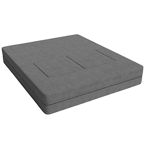 Image of 5x6 Ft C-Type Sofa Cum Bed | Jute Fabric with Washable Cover | Two Seater with 2 Pouffe for Living Room & Office | - Grey Color
