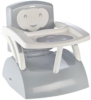 Thermobaby - Asiento elevador 2 en 1 - Convertible en sillón infantil - Estante extraíble - Plegado inteligente - Arnés de 3 puntos - A partir de 6 meses - Hasta 15 kg - Made In France - Gris Charme