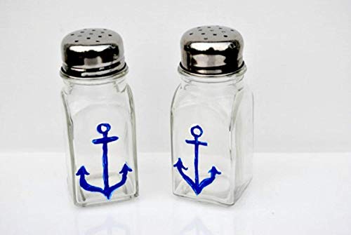 Navy Blue Anchor Glass Salt and Pepper Shaker Set - Thumbnail 4