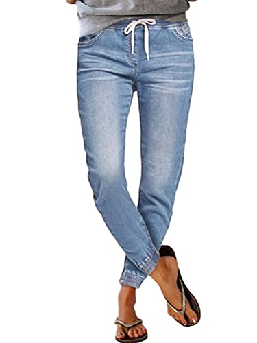 Tomwell Frauen Y2K Straight Leg Hose mit hohen Taille Denim Jeans Loose Baggy Flare Bleistift-Jeans Vintage-E-Girl Street Hosen Blau03 XL