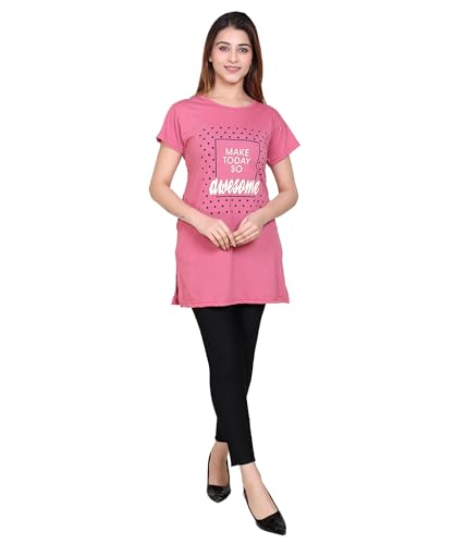 Image of DG Divine GirL Women's Cotton Printed Long Regular Fit Round Neck Top /T-Shirt /Tshirts