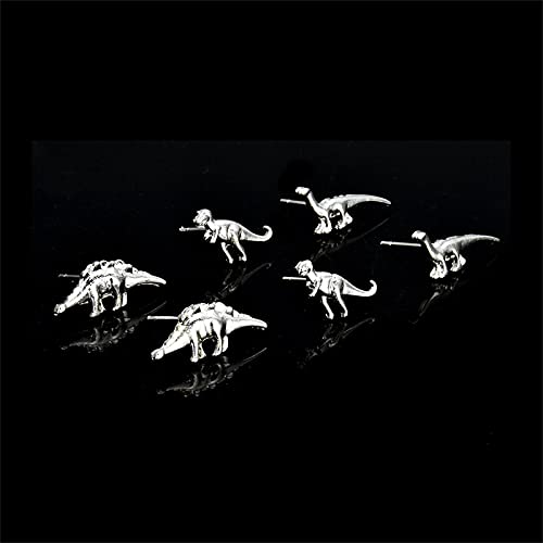 Coadipress 3 Pairs Dinosaur Stud Earrings Set For Women Girls Chic Gold Silver Plated Metal Animal T-Rex Dinosaur Charm Post Studs Wedding Engagement Jewelry (Silver) #TOP3