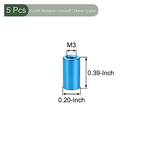 YOKIVE 5 Stück Abstandshalter, Aluminium Runder Gerader Abstandshalter | Verhindert Gelenkverformung, Ideal für Roboter, Drohnen (Blau, M3, 10mm)