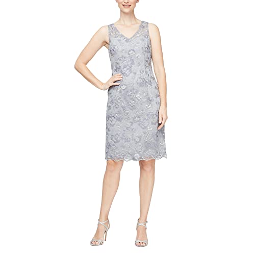 Image of Alex Evenings Women's Short Embroidered Dress with Illusion Jacket