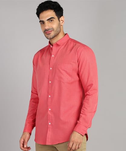 Image of MILDIN Men's Pure Cotton Striped Printed Shirt with Spread Collared Neck Full Sleeve Curved Hemline Button Closure and Regular Fit | Shirt for Man