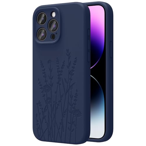 OAOA Engraved for iPhone 15 Pro Case, Navy Blue Flower - image 1