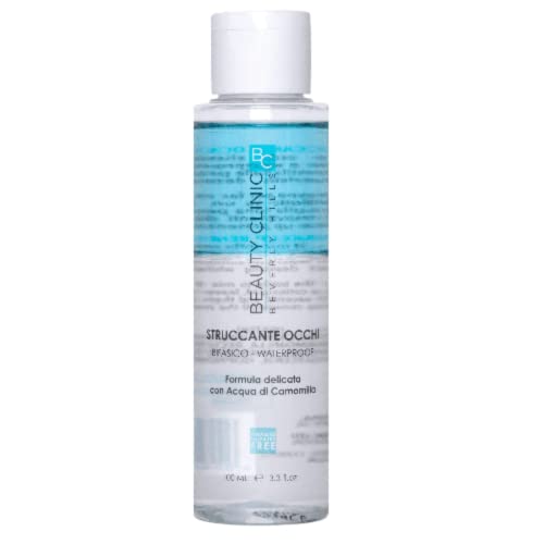 Beauty Clinic, Struccante Occhi Bifasico con Acqua di Camomilla, Utile per la Cura del Contorno Occhi, Detersione Delicata per Trucco Resistente e Waterproof, Proprietà Antiossidanti e Lenitive, 100ml