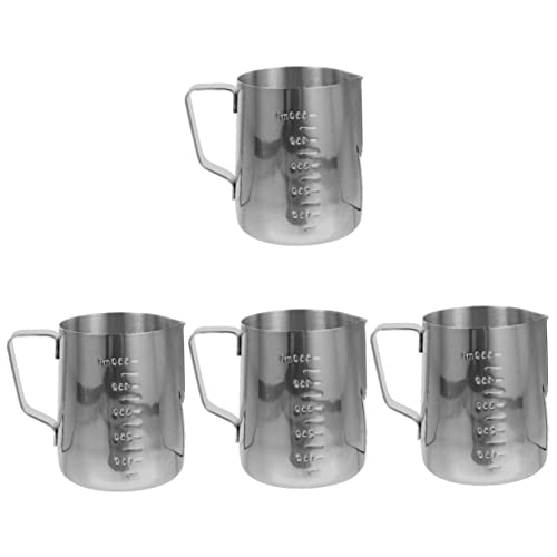 Cabilock 4 Piezas jarra para espumar leche lata cafe milk frother jarra de espuma de cocina taza de espuma de acero inoxidable Acero inoxidable no magnético de calidad alimentaria Silver