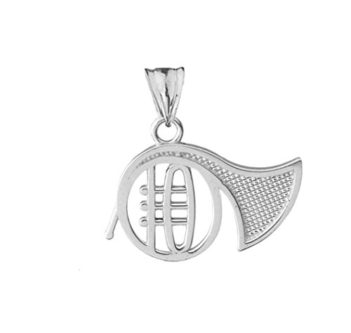 Elegant Sterling Silver French Horn Music Charm Pendant Necklace, 18\" chain
