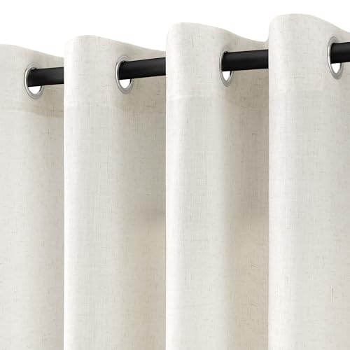 Image of Extra Wide 100 Inch Linen Grommet Curtains for Living Room Cream Sliding Glass Door Curtain Neutral Farmhouse Light Filtering Decor Semi Sheer Privacy Window Drapes 100x90 2 Panels Set Natural Ivory