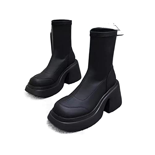 Bottines carrées pointues et épaisses noires à talon haut bloc géométrique