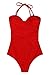 QINSEN Womens Bandeau Tie Knot Front One Piece Swimsuit High Waist Monokini Bathing Suit Red XL