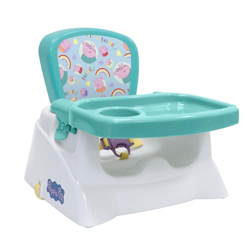 Image of Peppa Pig Booster Seat with Tray, Toddler Dining Chair for Kitchen Table with Adjustable Tray, Cup Holder & Safety Straps, Portable, Easy to Clean, Fits Most Chairs