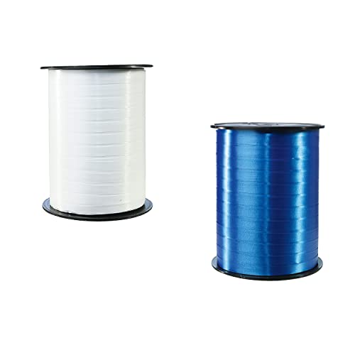 Clairefontaine 601763AMZC - Set mit 2 Spulen aus Schleife, glatt, 500 x 0,7 cm, ideal für Geschenkverpackung, Basteln und Hausdeko, 1 Set, Blau/Weiß