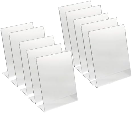 Shuban Acrylic Sign Holder 4 X 6 Inches Vertical, Desktop Slant Back Acrylic Sign Holder and Plastic L Shape Paper Display Stand for Restaurants, Office Desktop, Market, Library, Store, Pack of 10