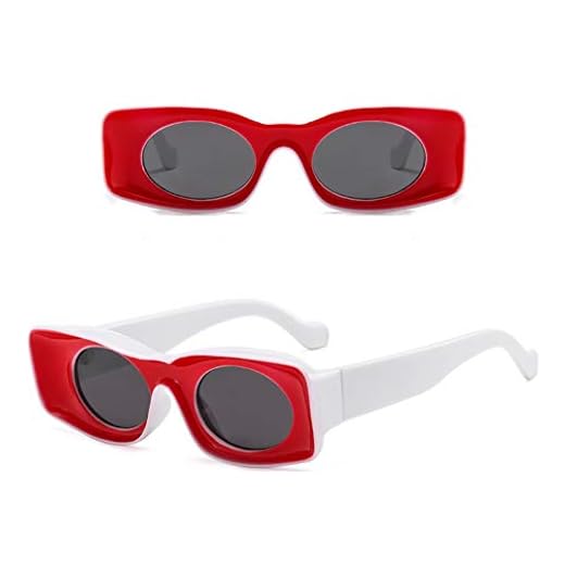 My Shades Rectangle Thick Frame Fashion Sunglasses Chunky Funky (Red Front, White)