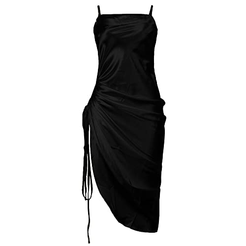 Mercatoo Vestidos para mulheres 2022 casual feminino casual vestido com cordão sólido feminino longo