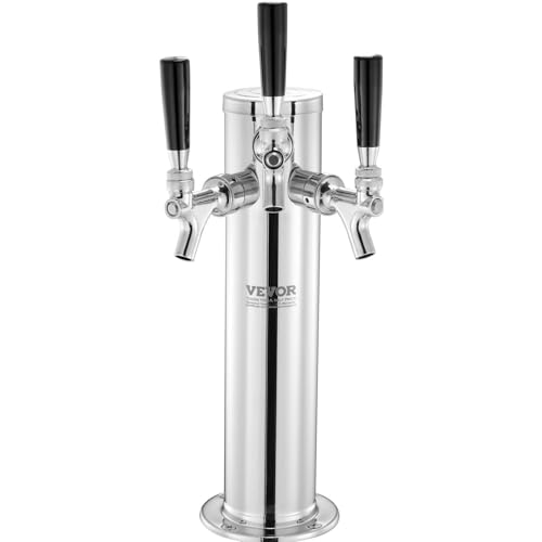 Triple Taps Draft Beer Tower Dispenser, Stainless Steel Keg Beer Tower, Kegerator Tower Kit with Pre-Assembled Tubing and Self-Closing Faucet Shanks for Party, Bar, Pub, Restaurant