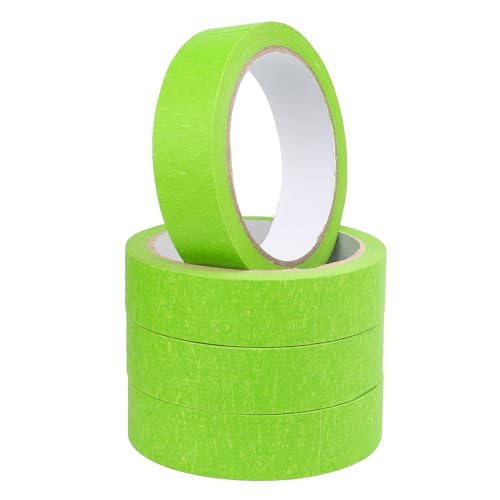 GOTRUST Lot de 4 rouleaux de ruban crépon vert - Ruban de masquage - Pour peinture, artisanat, bricolage, peinture murale pour enfants, 25 mm x 20 m