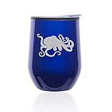 Stemless Wine Tumbler Coffee Travel Mug Glass With Lid Octopus And Tentacles (Blue)