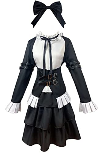 Anime Fairy Tail Erza Scarlet Cosplay Costume Black Lolita Maid Uniforms Full Set Women Girls Halloween Outfits (Large, Black)