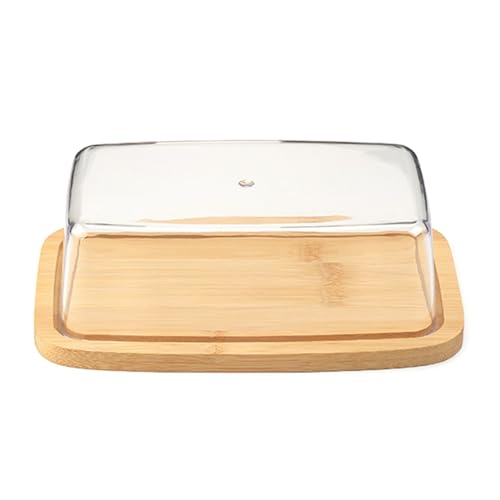 Burriera ermetica con coperchio in plastica, contenitore rettangolare per burro di bancone e frigorifero, vassoio per burro di bambù, grande capacità