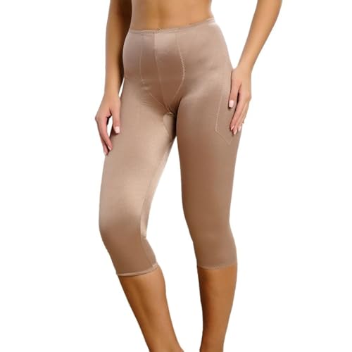 Rago Style 920 | Capri Pant Liner Light Shaping | Satin Four-Way Stretch | Tummy Hip & Thigh Smoothing | Made in USA | (Mocha|3X/36)