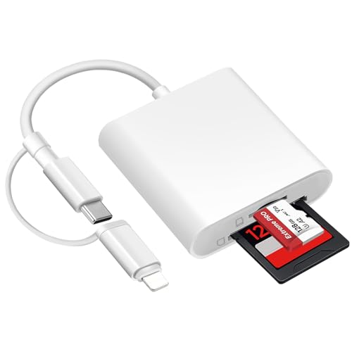 Lecteur de Carte SD pour iPhone, Lightning USB C Adaptateur Carte SD pour Micro SD/SD, Adaptateur de Carte Mémoire Photographie, Lecteur Carte Mémoire...