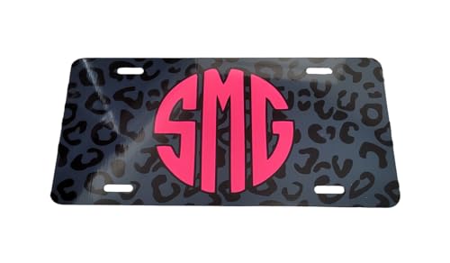 Dark Gray Cheetah Pink Plate and Accessories, Personalized car tag, Custom Car Tag, Plate for women, Monogram (Plate)