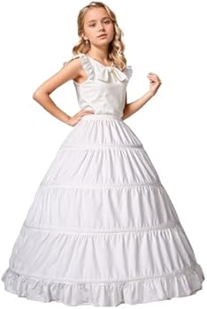 BEAUTELICATE hoop skirt girls underskirt kids petticoat long 100% cotton A-line crinoline skirt ivory 2 3 4 rings for flower girls princess skirt, Style 1- Light Ivory, 1-3 Years