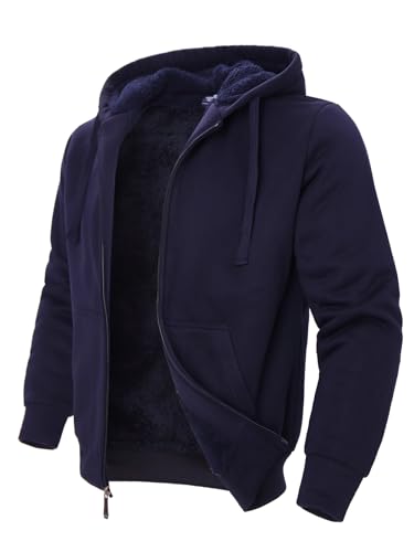 Image of Gary Com Heavyweight Hoodies for Men, 1.8lbs Sherpa Lined Fleece Full Zip Up Winter Sweatshirts Jackets Navy M