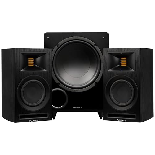 Image of Fluance Ri71 Reference Powered Bookshelf Speakers with High Performance AMT Tweeters, 5” Drivers, 120W Amplifier, HDMI, Bluetooth, DB10 Subwoofer, and Premium Subwoofer Cable