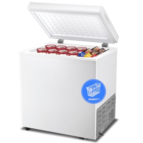 Kismile 1.8 Cubic Feet Chest Freezer with Removable Basket Free Standing Top open Door Compact Freezer with Adjustable Temperature for Home/Kitchen/Office/Bar