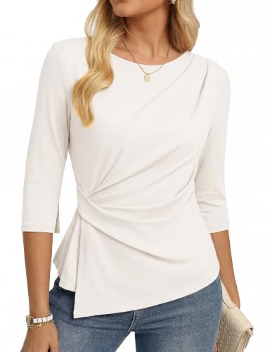 GRACE KARIN Women's 2026 Summer Peplum Tops, 3/4 Sleeve Dressy Casual Shirts, Business Blouses Trendy Fashion Clothes White L