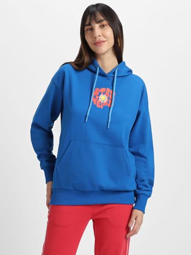 Image of JUNEBERRY Cotton Poly Fleece Oversized Fit Black, Green, Magenta, Mustard, Orange, Purple, Blue, Off White & Grey Graphic Printed Full Sleeve Hoodie for Women