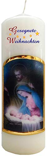 Meissner-Handel Auswahl Motiv, Weihnachtskerze 'Gesegnete Weihnachten' ca. 6 x 18 cm, farbig getaucht, mit farbigen Wachs- und Bildauflagen * (Motiv 030-GW) Cover