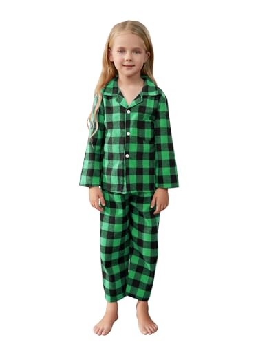 QZH.DUAO Family Plaid Pajamas For Mens, Family Adult 2-Piece Button Down Flannel Christmas Pjs Sleepwear, Black Green, US S4