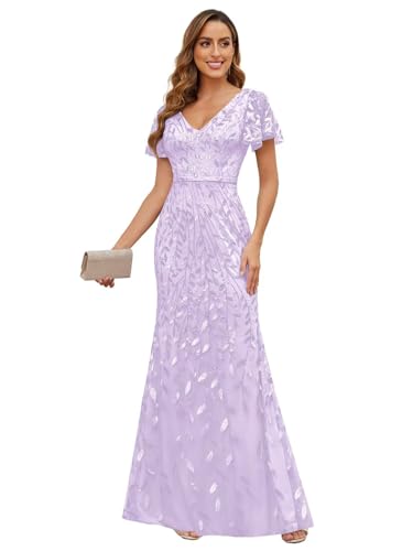 Image of JKMMYO Sequin Lace Mother of the Bride Dresses for Wedding Mermaid Elegant Formal Evening Gowns with Sleeves