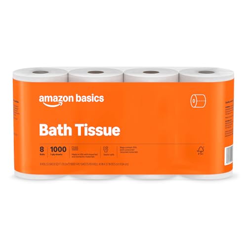 Amazon Basics 1000 Sheet 1-Ply Bath Tissue, 8 Rolls