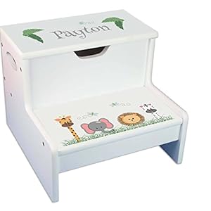 Personalized Safari Animals White Storage Step Stool