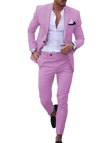 Mens 2 Piece Suit Linen Summer Top Blazer Pants Sets Beach Wedding Wear Vacation Prom Suits for Men HRX34